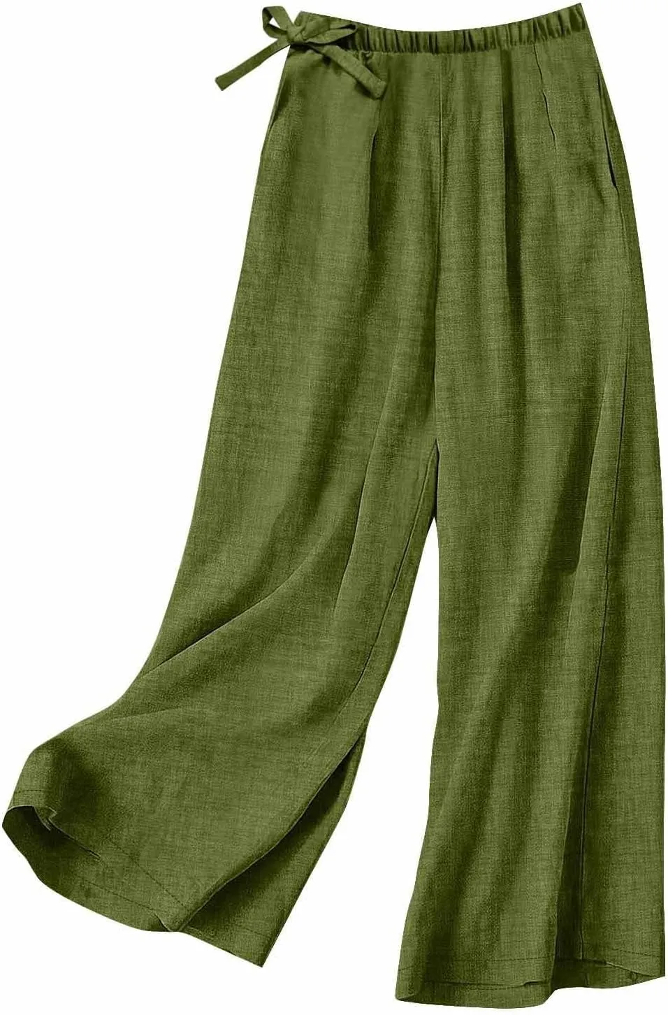 Women's Pants Linen Pants Summer High Waisted Palazzo Pants Wide Leg Drawstring Elastic Waist Loose Comfy Trousers
