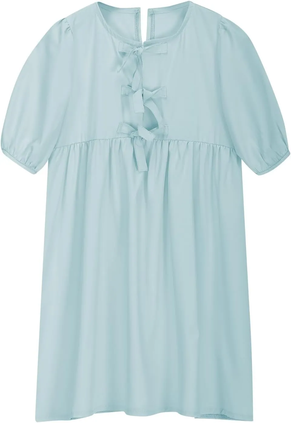 Women's Short Sleeve Tie Front Mini Dress Cute Babydoll Ruffle Pleated A Line Summer Dresses