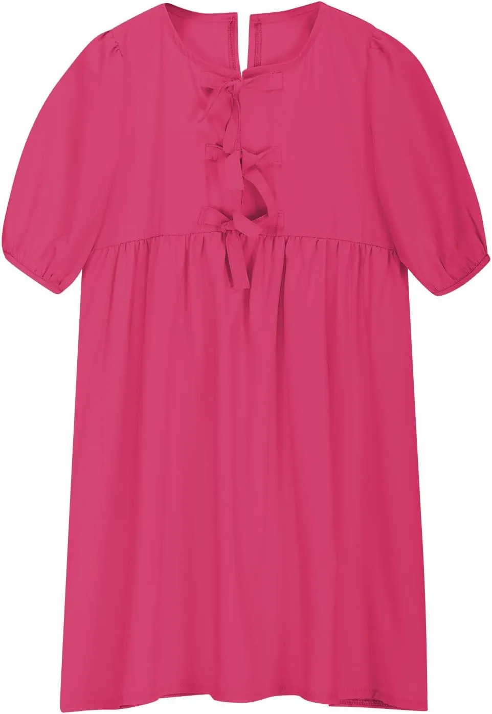 Women's Short Sleeve Tie Front Mini Dress Cute Babydoll Ruffle Pleated A Line Summer Dresses