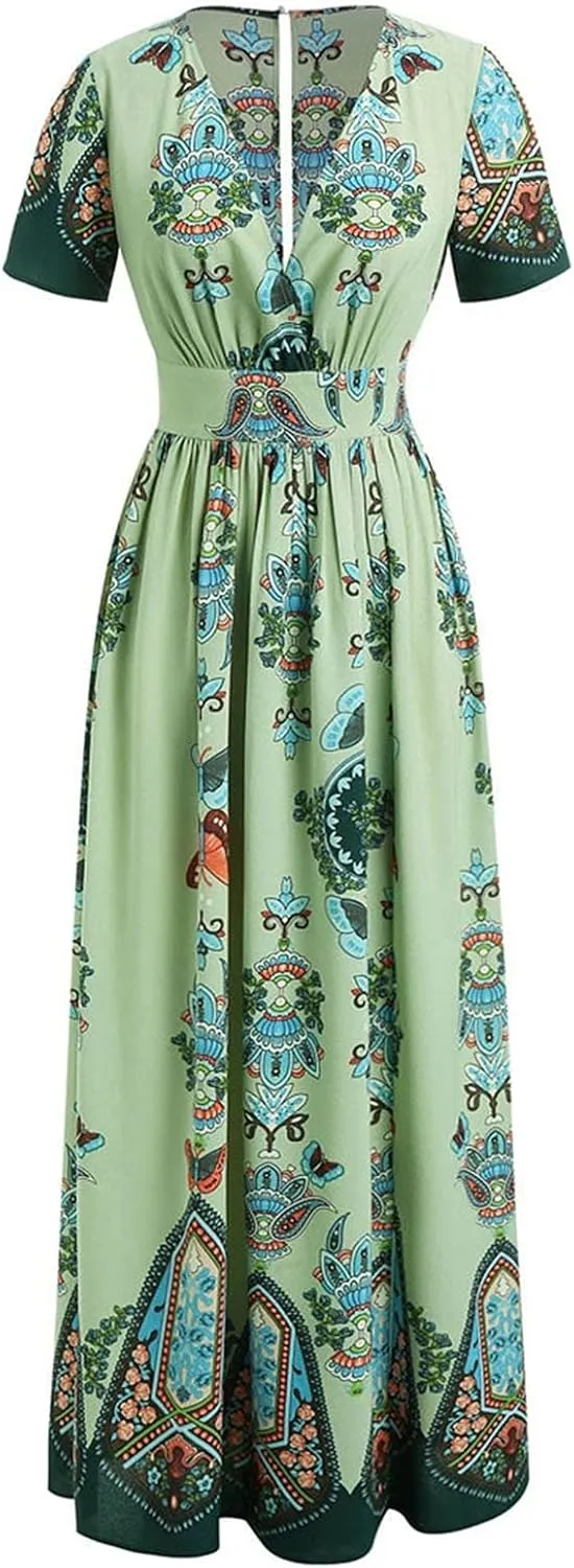 Women's Spring Dresses 2025 Plus Size Dress Curvy Fashion Butterfly Printed V-Neck Short Sleeve Casual Maxi, XL-5XL