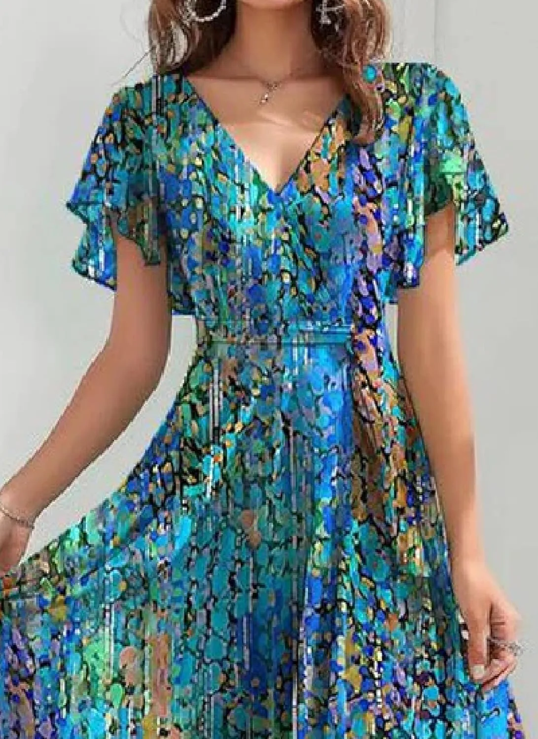 Women's Summer Dresses Ruffle Floral Print Flowy V-Neck Short Sleeve Wrap Mini Dress