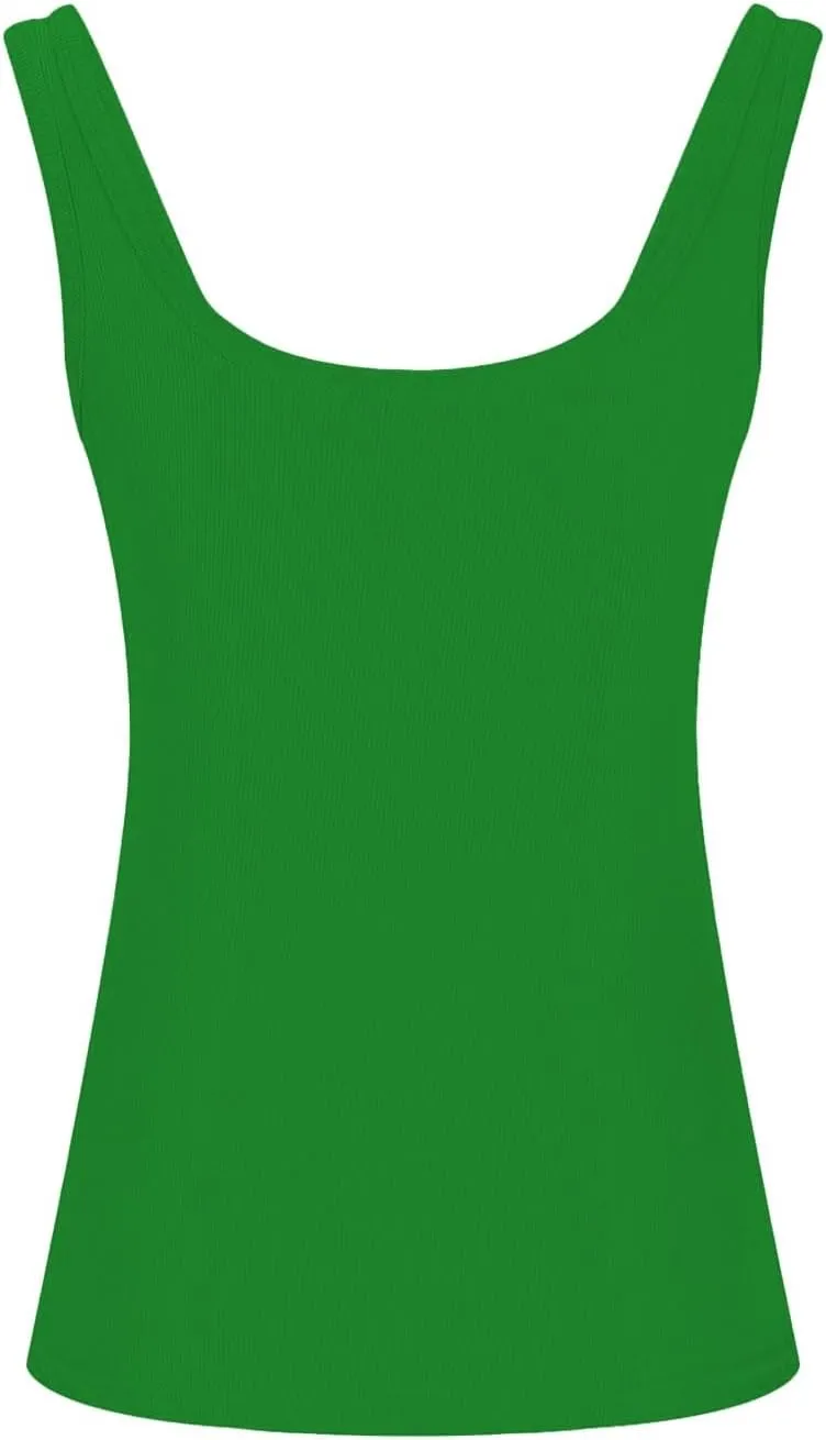 Womens Summer Spaghetti Strap Tank Tops Crewneck Sleeveless Shirts Ribbed Tanks Slim Fitted Casual Basic Tee Shirt