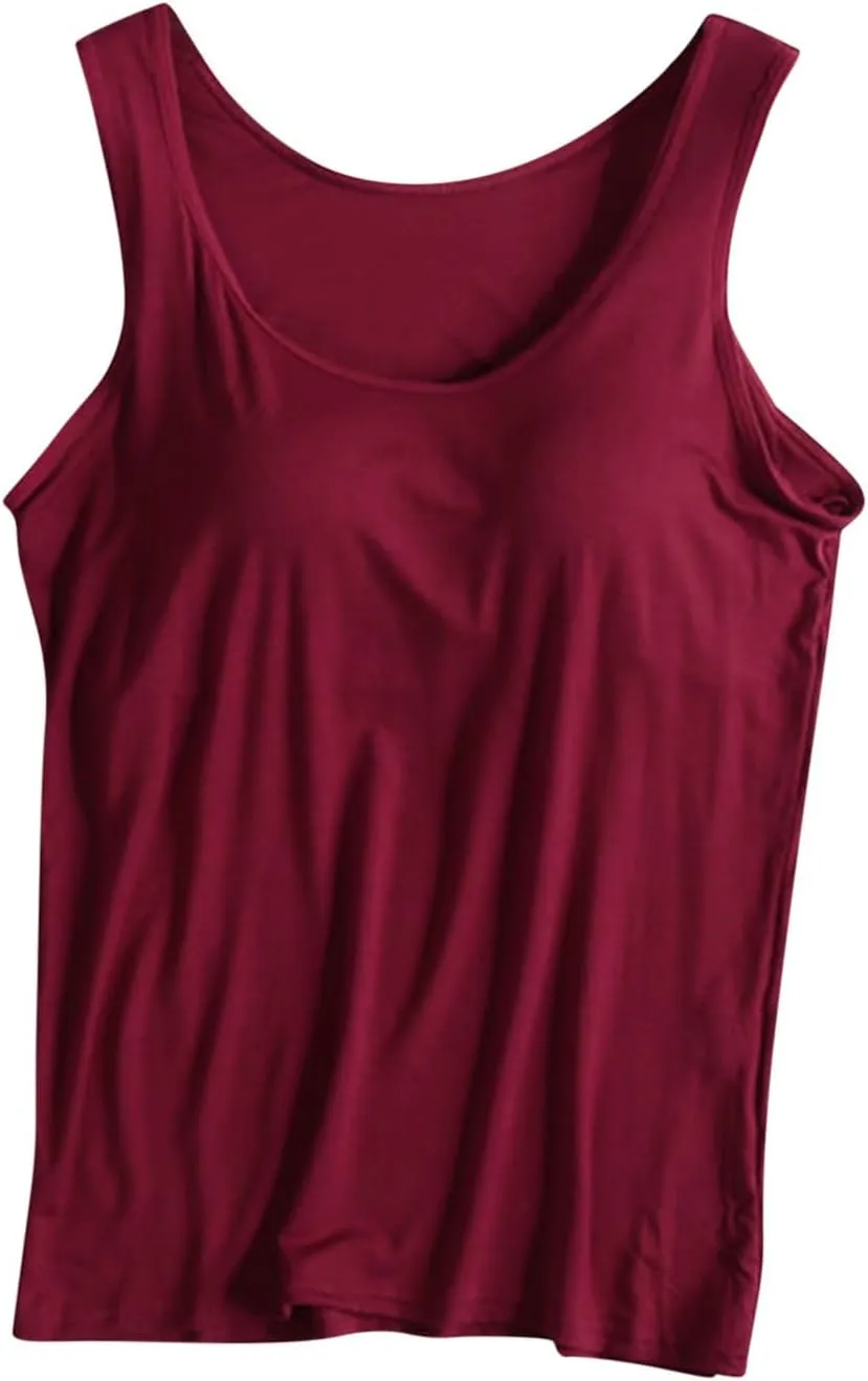 Womens Tank Top Built in Padded Bra Workout Yoga Top Athletic Crew Neck Tanks Sleeveless Fitted Basic Camisole Shirts