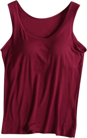 Womens Tank Top Built in Padded Bra Workout Yoga Top Athletic Crew Neck Tanks Sleeveless Fitted Basic Camisole Shirts