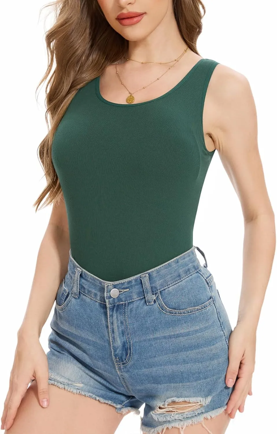 Womens Tank Tops Built-in Bra Ribbed Cami Tanks Lightweight Undershirt Tank Tops