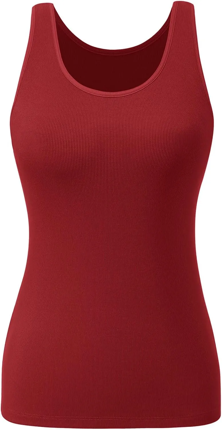 Womens Tank Tops Built-in Bra Ribbed Cami Tanks Lightweight Undershirt Tank Tops