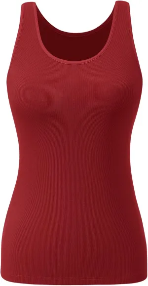 Womens Tank Tops Built-in Bra Ribbed Cami Tanks Lightweight Undershirt Tank Tops