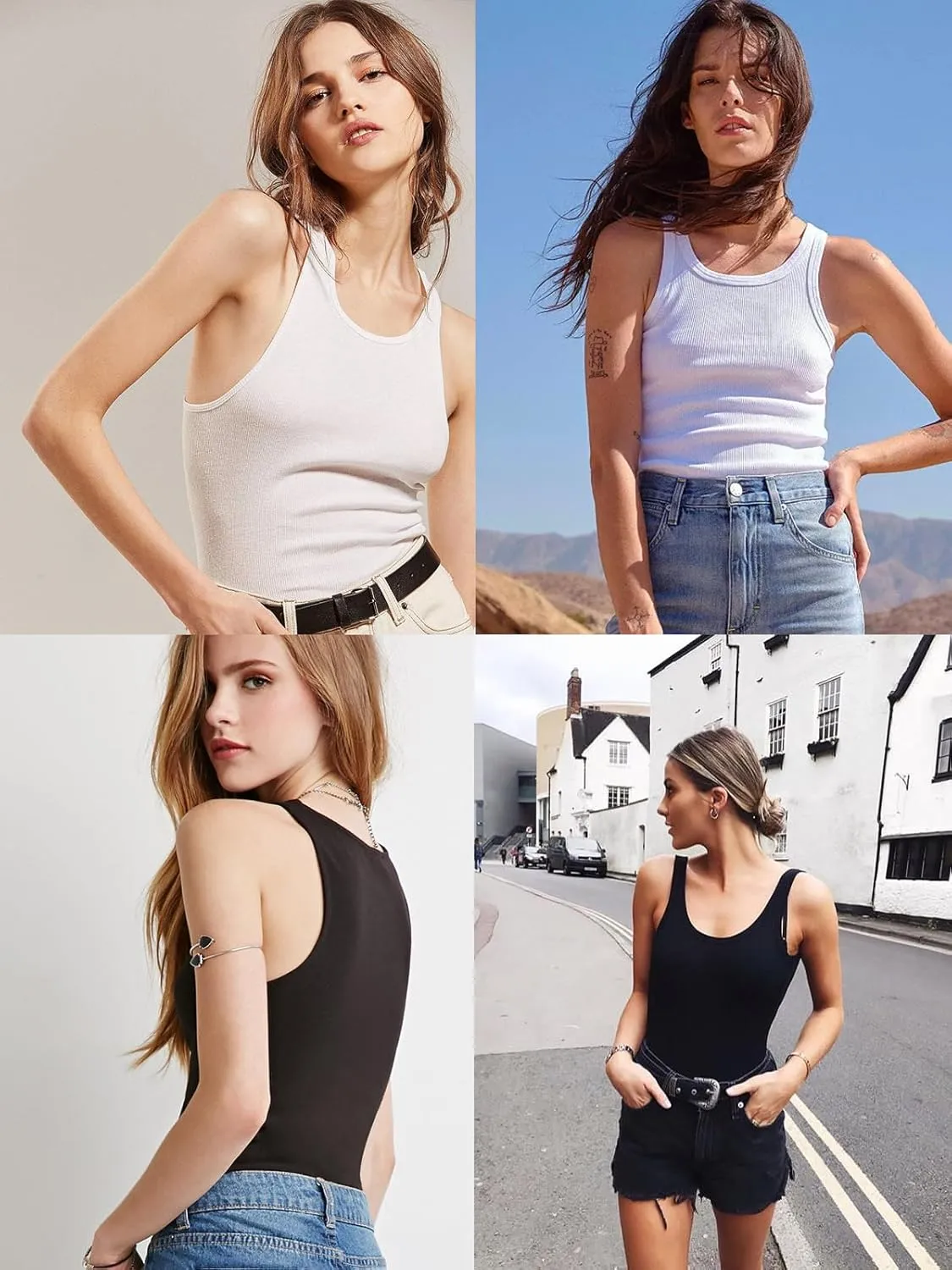 Womens Tank Tops Built-in Bra Ribbed Cami Tanks Lightweight Undershirt Tank Tops