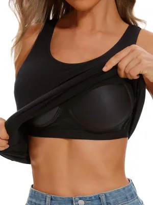 Womens Tank Tops Built-in Bra Ribbed Cami Tanks Lightweight Undershirt Tank Tops