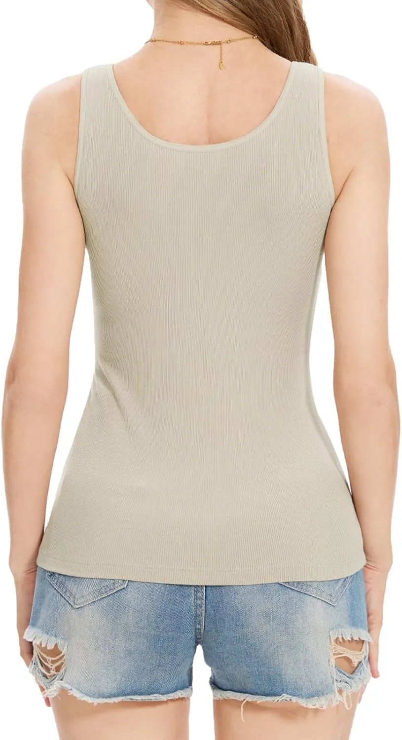 Womens Tank Tops Built-in Bra Ribbed Cami Tanks Lightweight Undershirt Tank Tops