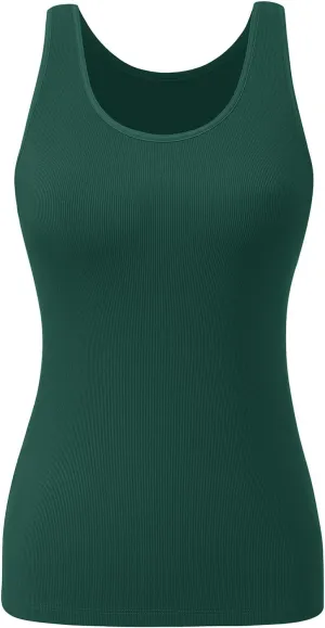 Womens Tank Tops Built-in Bra Ribbed Cami Tanks Lightweight Undershirt Tank Tops