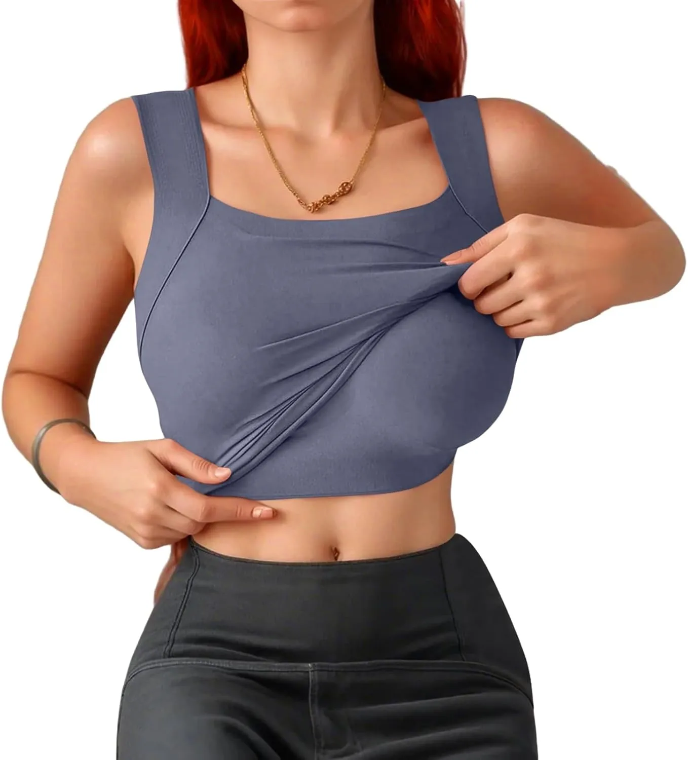 Womens Tank Tops with Built in Bra Workout Yoga Gym Cami Square Neck Sleeveless Low Cut Corset Sexy Under Wear Pajama