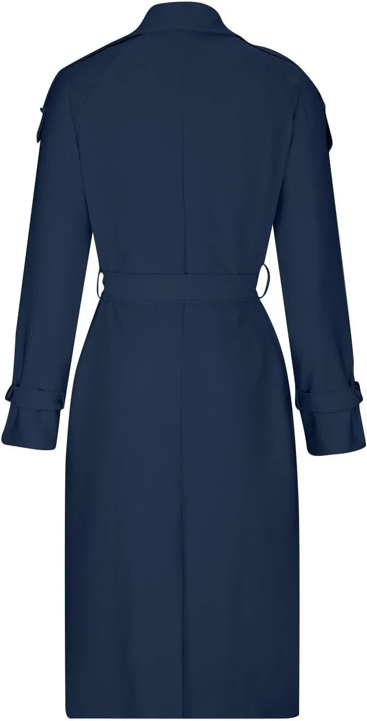 Women's Trench Coat Double Breasted Long Trench Coat Spring Fall Windproof Classic Lapel Overcoat with Belt