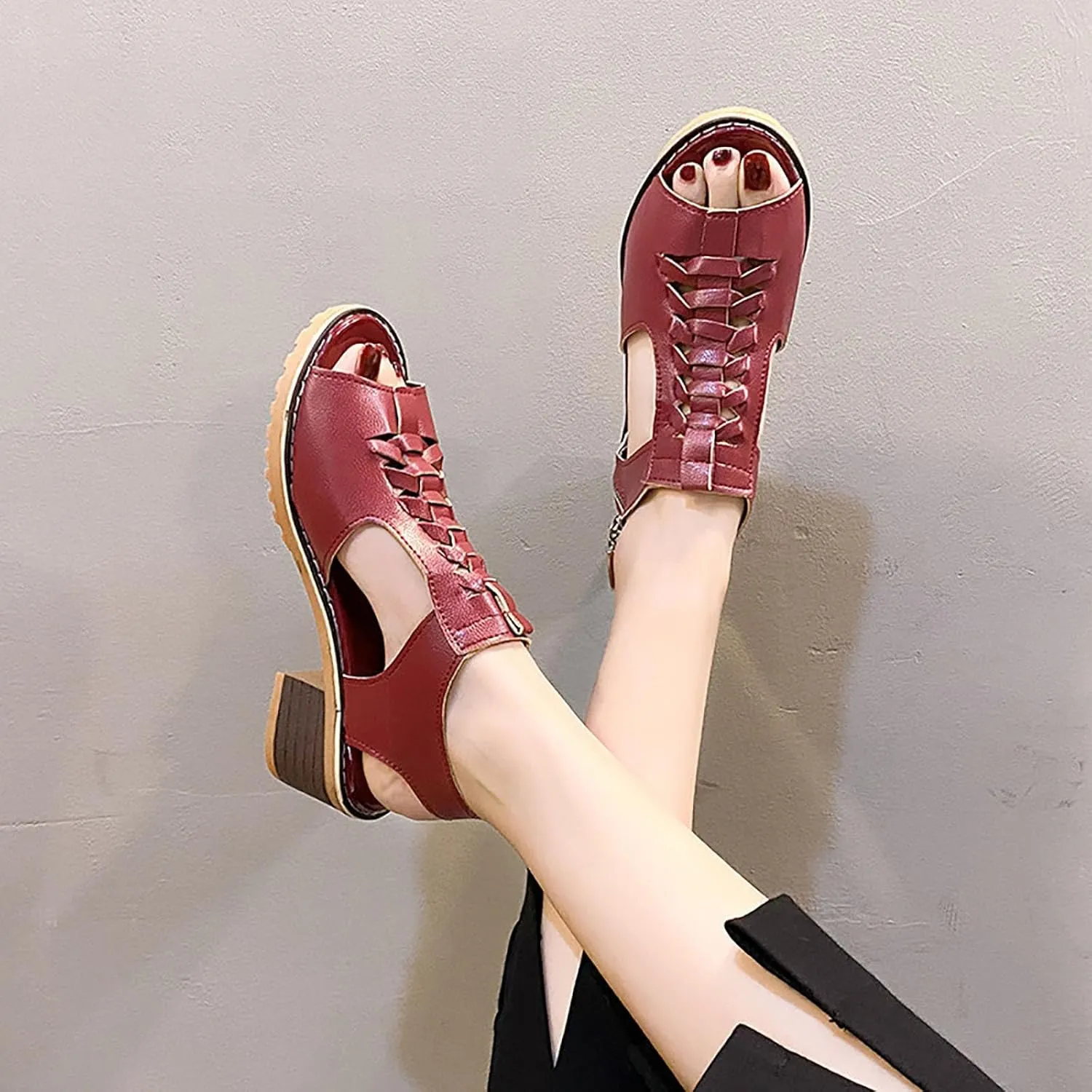 Womens Wedge Sandals Orthopedic Non Slip Chunky Heel Sandals Open Toe Cutout Zipper Summer Beach Shoes Concise Casual Summer Shoes on Feet All Day