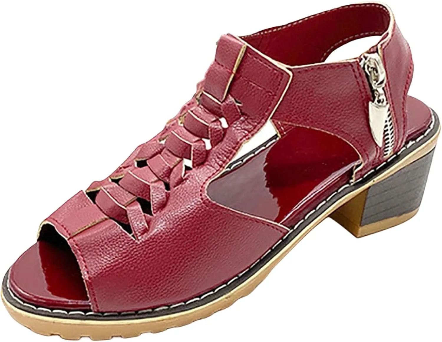 Womens Wedge Sandals Orthopedic Non Slip Chunky Heel Sandals Open Toe Cutout Zipper Summer Beach Shoes Concise Casual Summer Shoes on Feet All Day
