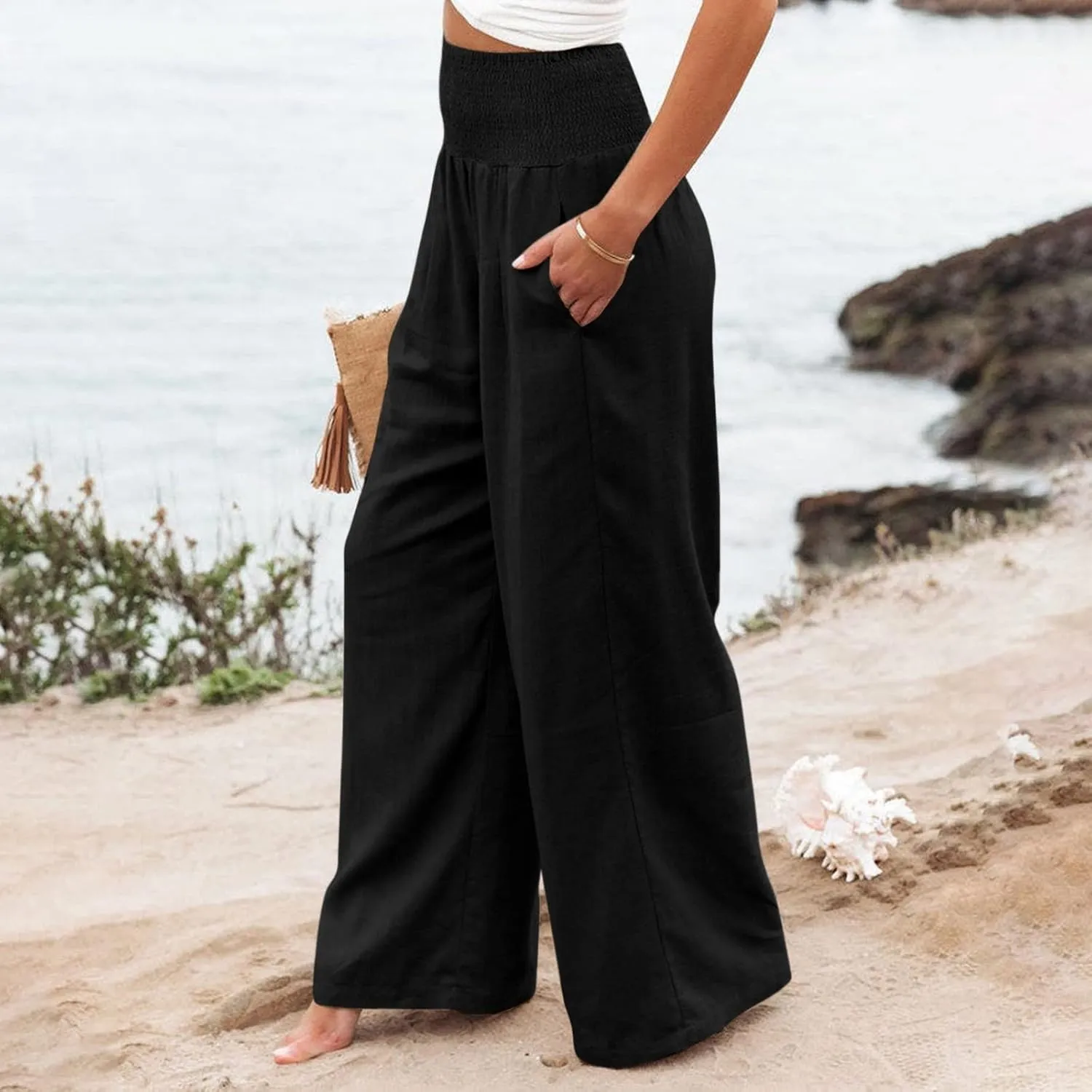 Women's Wide Leg Long Lounge Pants High Waist Drawstring Loose Light Weight Fit Casual Trousers Comfy Pants