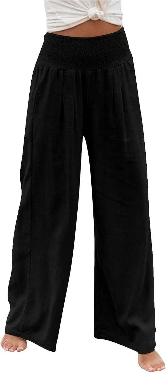 Women's Wide Leg Long Lounge Pants High Waist Drawstring Loose Light Weight Fit Casual Trousers Comfy Pants