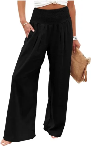 Women's Wide Leg Long Lounge Pants High Waist Drawstring Loose Light Weight Fit Casual Trousers Comfy Pants