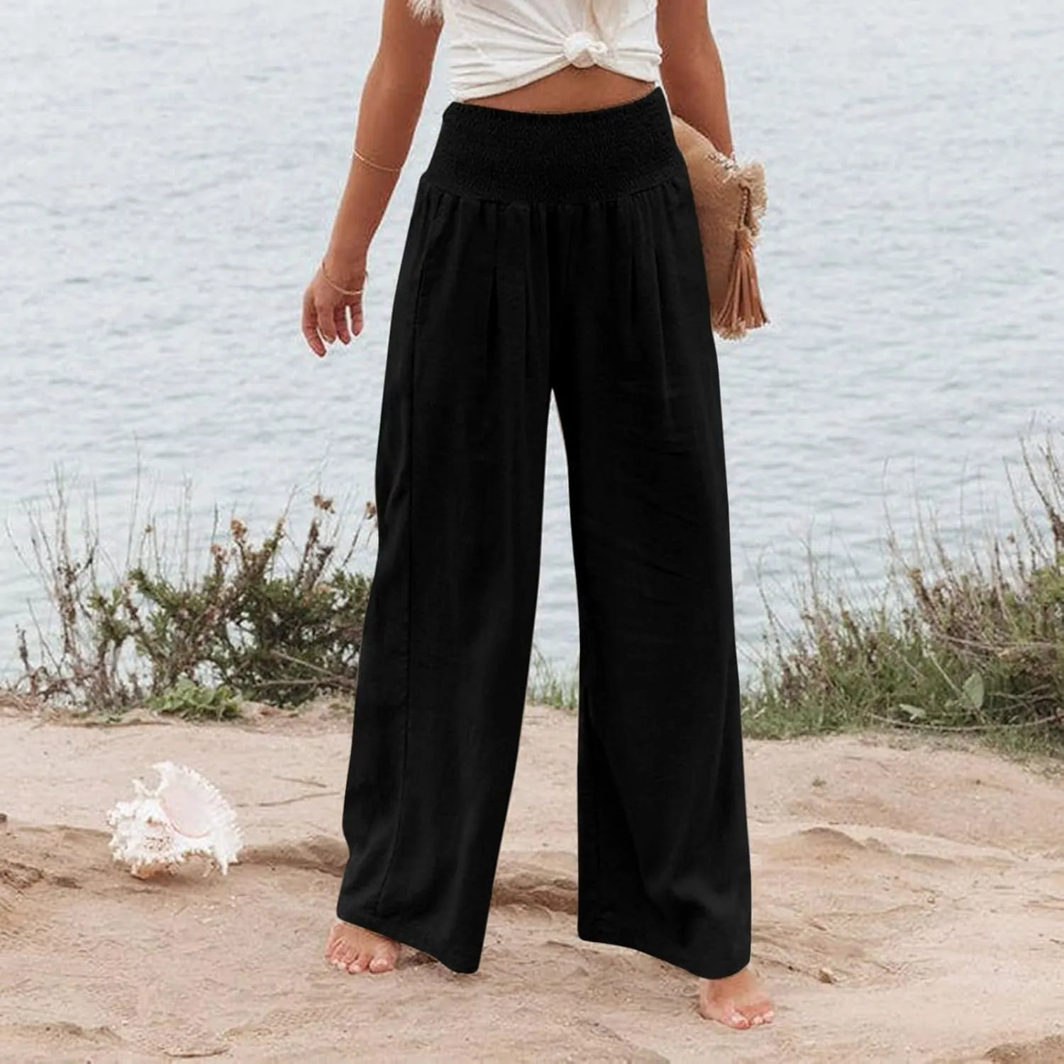Women's Wide Leg Long Lounge Pants High Waist Drawstring Loose Light Weight Fit Casual Trousers Comfy Pants