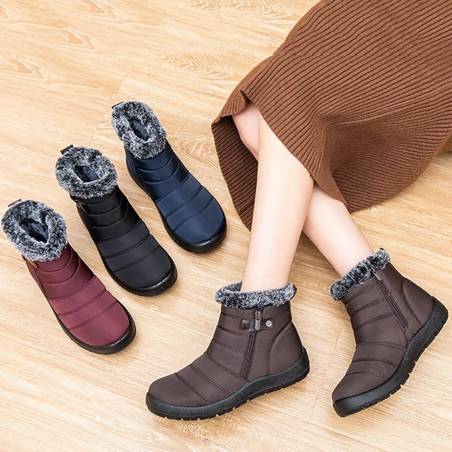 Women's Wide Width Tall Snow Boots Wide Foot Snow Boot for Women Slip on Boots for Women Ankle Booties Winter Womens Size 11 Wide Waterproof Boots Cute Waterproof Black Womens Boots