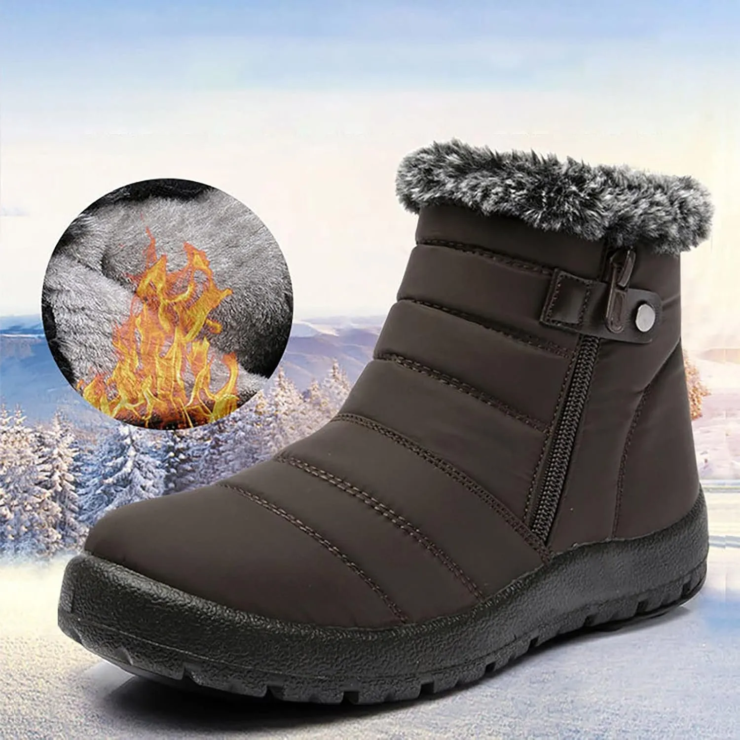 Women's Wide Width Tall Snow Boots Wide Foot Snow Boot for Women Slip on Boots for Women Ankle Booties Winter Womens Size 11 Wide Waterproof Boots Cute Waterproof Black Womens Boots