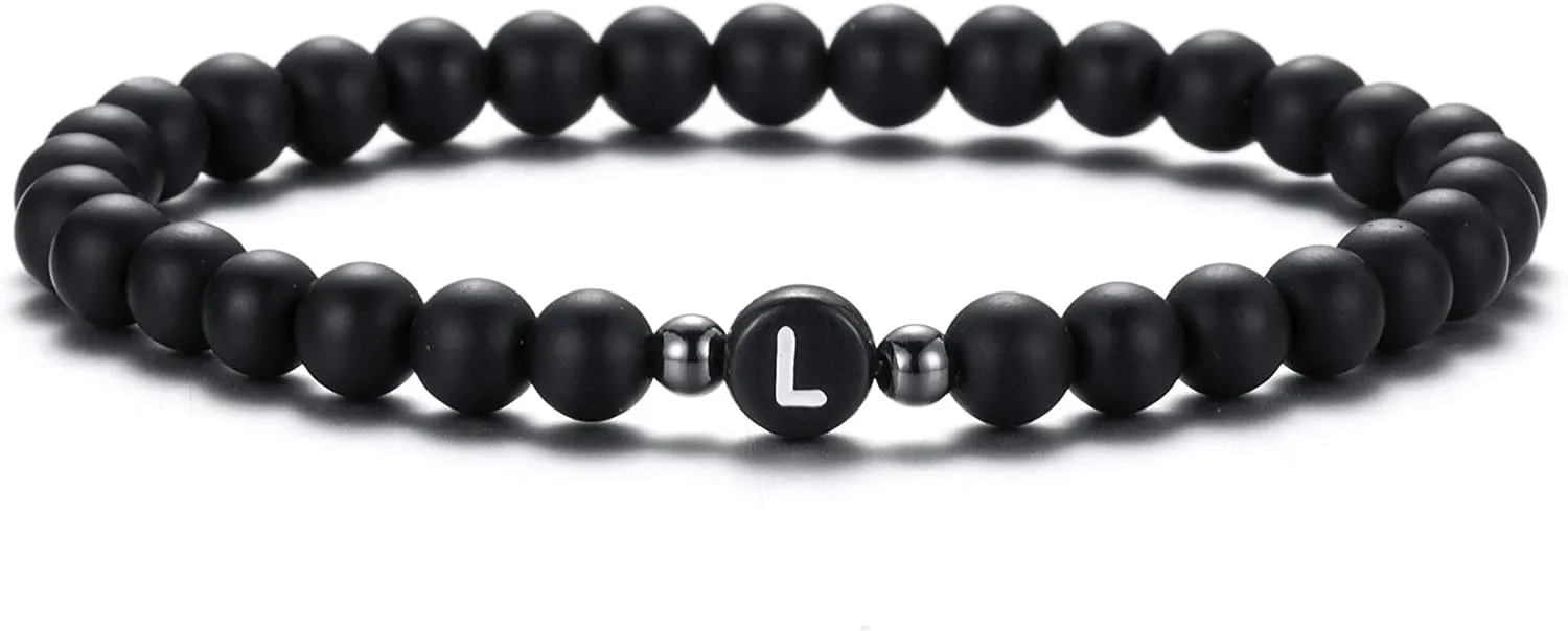 XIA YAN 6mm Black Onyx and White Howlite Handmade Letter Beads Bracelets for Women Men Initial Bracelets Gifts for Women (Couples Bracelets,Friendship Bracelets)