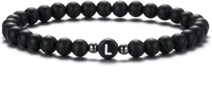 XIA YAN 6mm Black Onyx and White Howlite Handmade Letter Beads Bracelets for Women Men Initial Bracelets Gifts for Women (Couples Bracelets,Friendship Bracelets)
