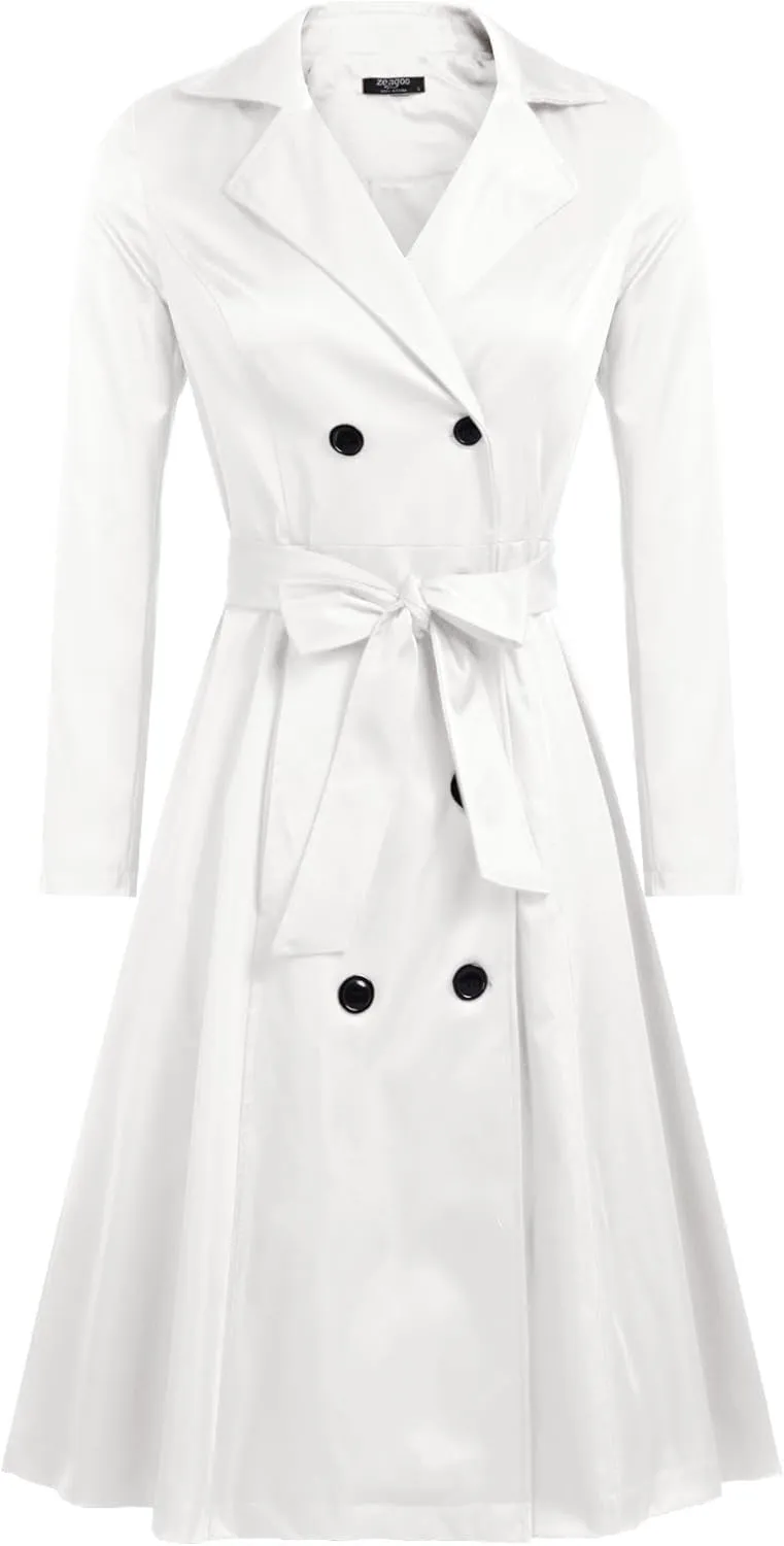 Zeagoo Women's Trench Coats Double-Breasted Long Coat with Belt