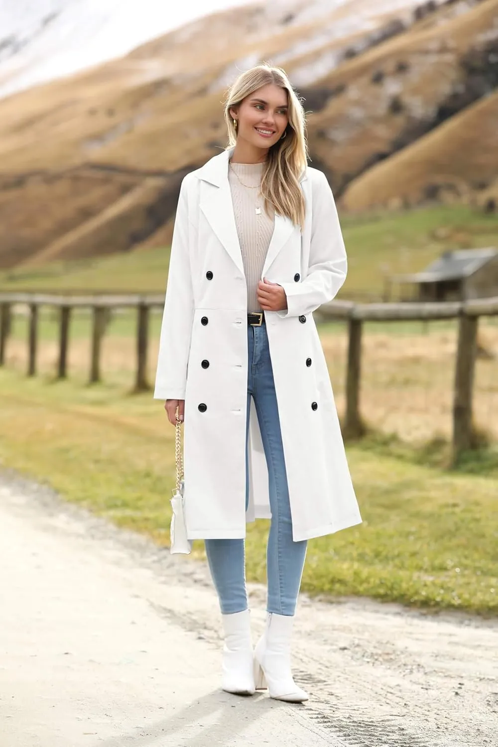 Zeagoo Women's Trench Coats Double-Breasted Long Coat with Belt