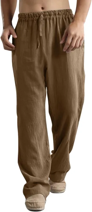 ZYXTIM Linen Pants Men Straight Leg Lightweight Casual Summer Trousers Comfortable Cool Dry Beach Pants Sport Yoga Trousers