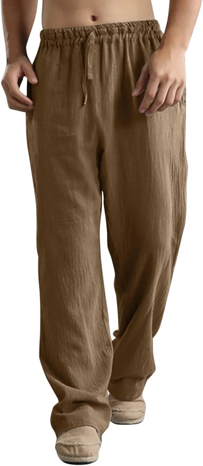 ZYXTIM Linen Pants Men Straight Leg Lightweight Casual Summer Trousers Comfortable Cool Dry Beach Pants Sport Yoga Trousers
