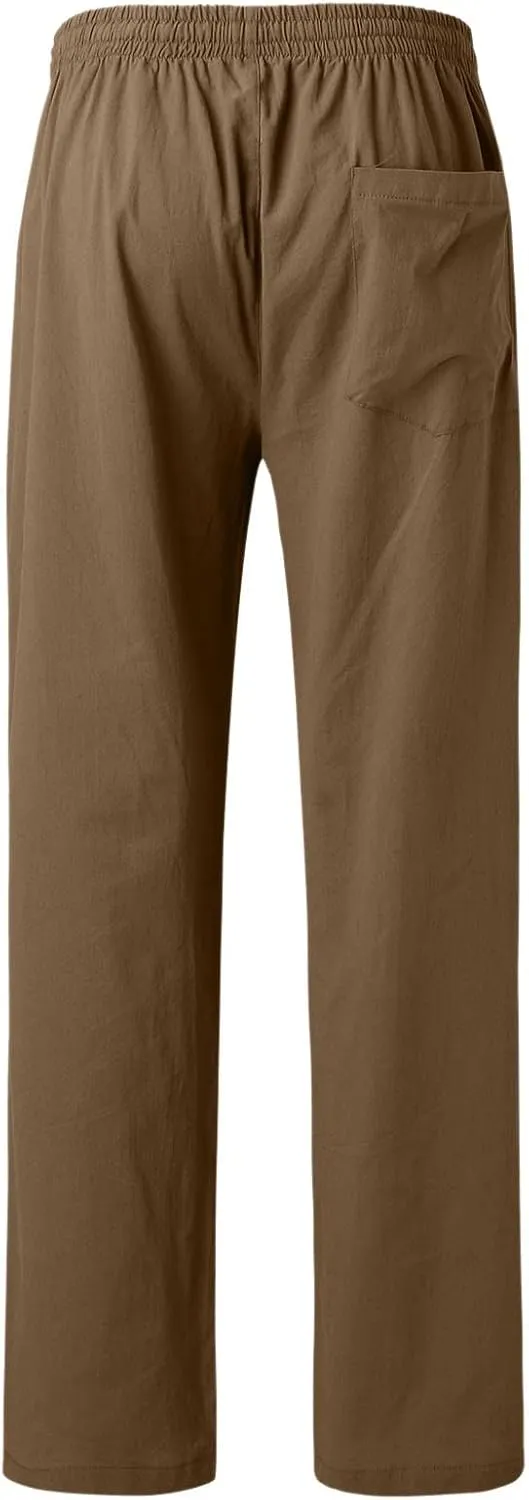 ZYXTIM Linen Pants Men Straight Leg Lightweight Casual Summer Trousers Comfortable Cool Dry Beach Pants Sport Yoga Trousers