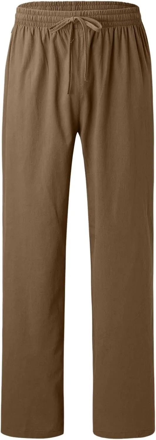ZYXTIM Linen Pants Men Straight Leg Lightweight Casual Summer Trousers Comfortable Cool Dry Beach Pants Sport Yoga Trousers