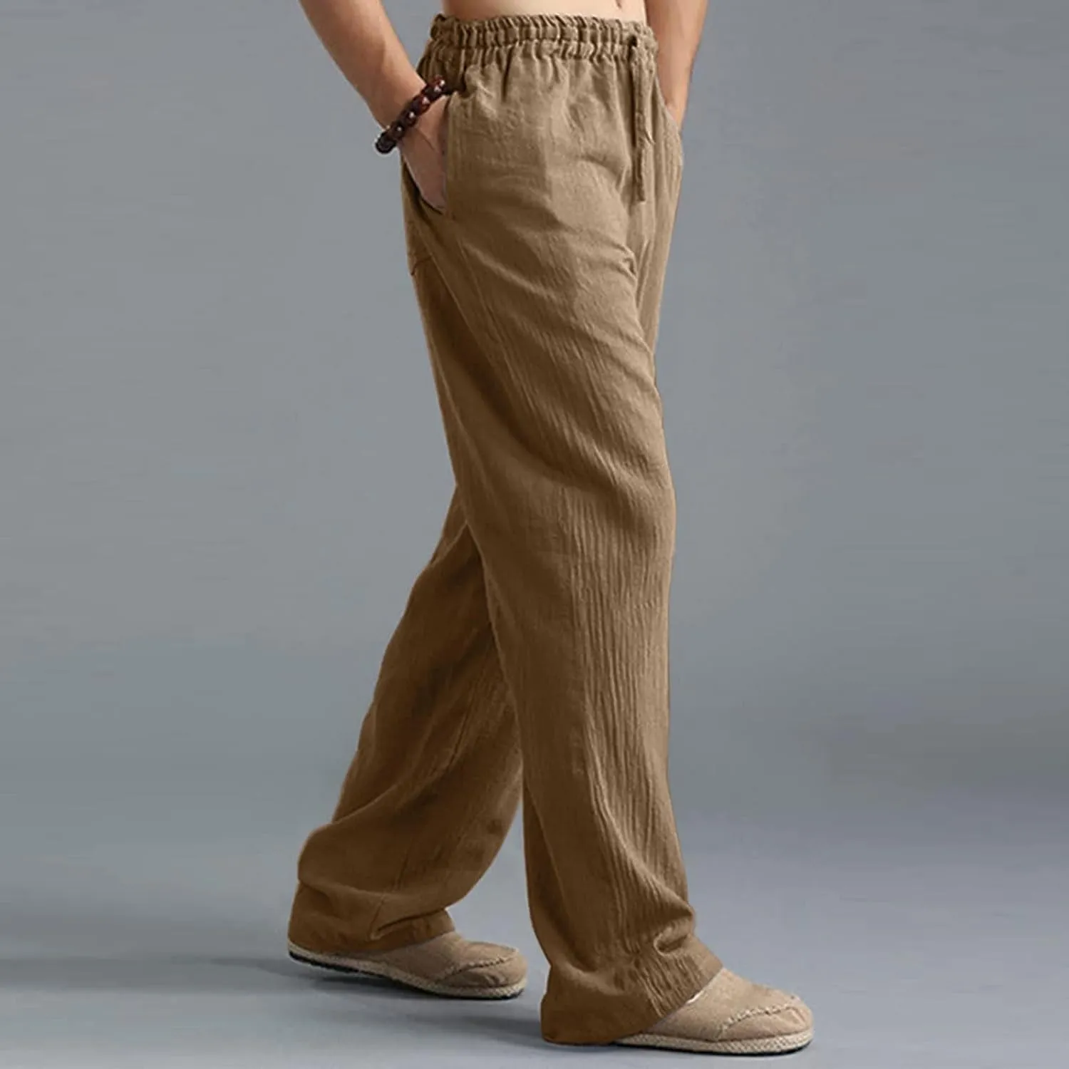 ZYXTIM Linen Pants Men Straight Leg Lightweight Casual Summer Trousers Comfortable Cool Dry Beach Pants Sport Yoga Trousers